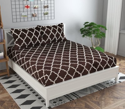 Temoli 210 TC Polyester Double Checkered Fitted (Elastic) Bedsheet(Pack of 3, HEXA BROWN)