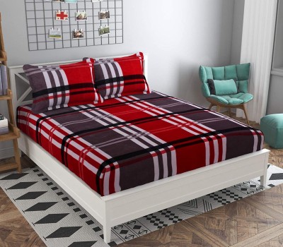 Temoli 210 TC Polyester Double Checkered Fitted (Elastic) Bedsheet(Pack of 3, LINES RED)