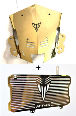 acube mart MT 15 CNC visor golden + MT 15 radiator grill dash golden Bike Radiator Guard(Yamaha)