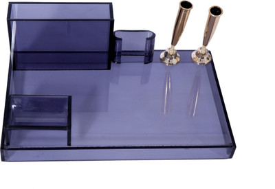 NAVMAV 4 Compartments Acrylic Pen Stand, Desk Organizers(Black)