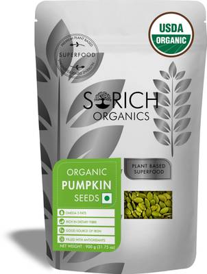 Sorich Organics USDA Organic Pumpkin Seeds-900GM|Pumpkin Seeds For Eating|High in Fiber|Edible Seeds.  (900 g)