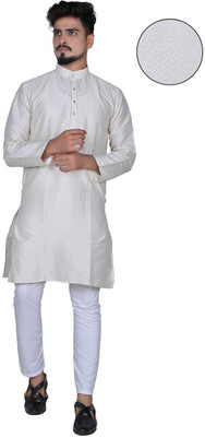 CELLUX Men Self Design Straight Kurta(White)