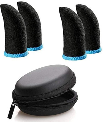 Shouten Combo Pack Pubg Anti-Slip Finger Sleeve (2 Pair) & Small Pouch (Pack of 1) Black Finger Sleeve(Pack of 4)