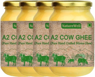 Naturewell A2 Cow Ghee, Pure Desi Ghee made from traditional Vaidik bilona Method Ghee (4 X 500ml) Ghee 2 L Glass Bottle(Pack of 4)