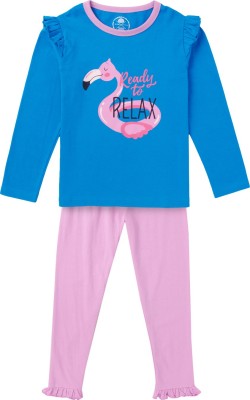 Cub McPaws Kids Nightwear Girls Graphic Print Cotton(Blue Pack of 1)