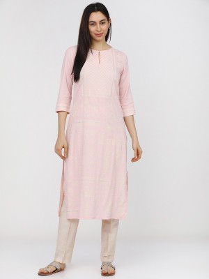 Vishudh Women Printed Straight Kurta(Pink)