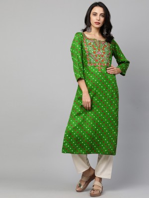 Fashor Women Embroidered Straight Kurta(Green)