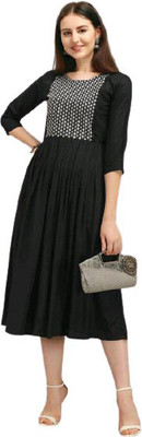 TRAHIMAM Women Embroidered Gown Kurta(Black)