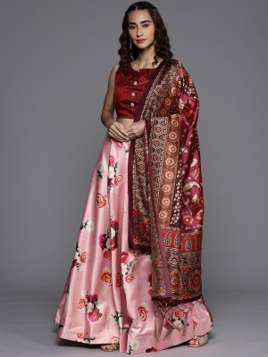 SOMRAS Printed Semi Stitched Lehenga Choli(Pink)