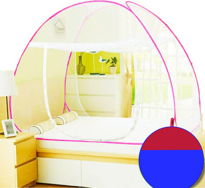 Shreenathji Jewellers Polyester Adults Washable Pink Mosquito Net Foldable Double Bed Net King Size Mosquito Net(Pink, Tent)