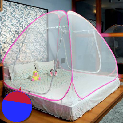 ShreejiHuf Polyester Adults Washable Pink Mosquito Net Foldable Double Bed Net King Size Mosquito Net(Pink, Tent)