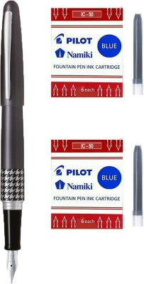 PILOT Metropolitan Fountain Pen (Grey - M) + 12 Blue Cartridges Fountain Pen(Pack of 3, Blue)