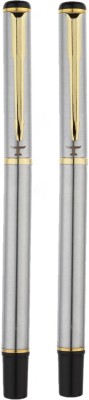 TEUER 801 Silver Body With Golden Clip Metal Roller And Fountain Pen Set (COMBO) Fountain Pen(Pack of 2, Black, Blue)