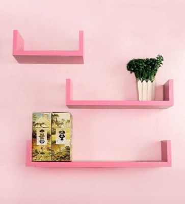 OnlineCraft wooden wall shelf ( PINK ) U RACK Wooden Wall Shelf(Number of Shelves - 3, Pink)