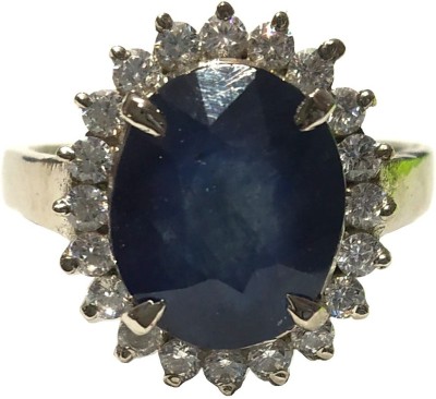 Aurra Stores Neelam, Zricon Stone Combination Ring Lab Certified Crystal Sapphire Silver Plated Ring