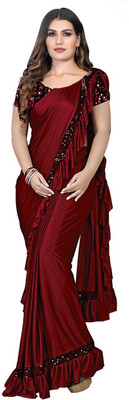 greva fashion Embellished Bollywood Chanderi Saree(Red)