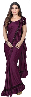 greva fashion Embellished Bollywood Chanderi Saree(Purple)