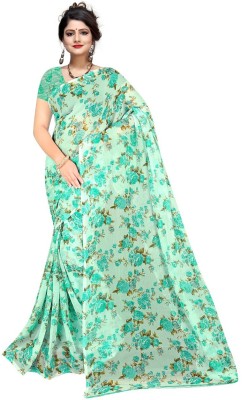 JSM Floral Print Daily Wear Chiffon Saree(Green)