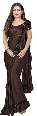 greva fashion Embellished Bollywood Chanderi Saree(Brown)