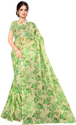 JSM Floral Print Daily Wear Chiffon Saree(Light Green)