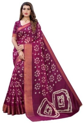 krixa Self Design Bandhani Linen Saree(Purple)