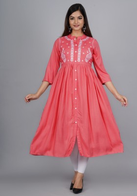 NK CREATION Women Embroidered Flared Kurta(Pink)