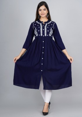 NK CREATION Women Embroidered Flared Kurta(Blue)