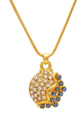 Dzinetrendz Brass Gold Blue and White (CZ) Cubic Zircon (AD), pendant 24KT Real 1 Micron Yellow Gold Cubic Zirconia Brass Pendant Gold-plated Cubic Zirconia Brass Pendant