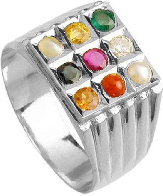 RATAN BAZAAR navratan silver gemstone ring for unisex Silver Crystal Ring