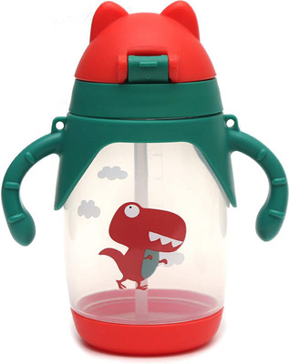 Koochie Koo Cartoon Printed Twin Handle Sipper Bottle With Straw Anti-Spill Drinking Sippy Bottle300ml(Green)