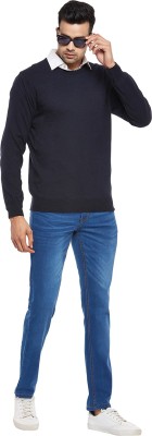 Byford by Pantaloons Solid Round Neck Casual Men Dark Blue Sweater