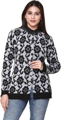 PIPASA WOMEN Floral Print High Neck Casual Women Black, White Sweater