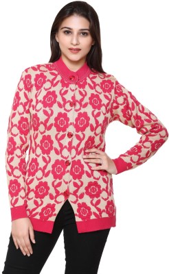 PIPASA WOMEN Floral Print High Neck Casual Women Pink Sweater