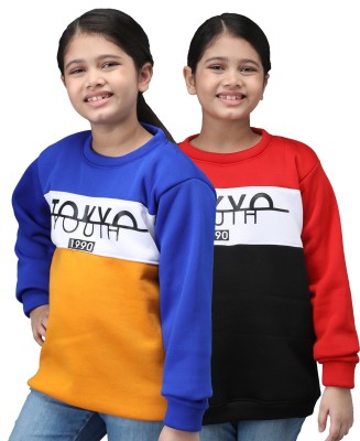 Fit N Fame Full Sleeve Color Block, Printed Girls Sweatshirt
