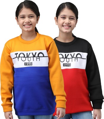 Fit N Fame Full Sleeve Color Block, Printed Girls Sweatshirt