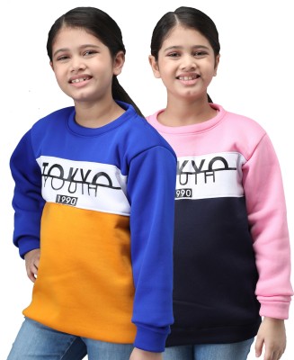 Fit N Fame Full Sleeve Color Block, Printed Girls Sweatshirt