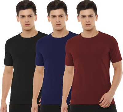 Organic Chics Solid Men Round Neck Dark Blue, Maroon, Black T-Shirt