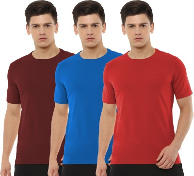 Organic Chics Solid Men Round Neck Maroon, Blue, Red T-Shirt