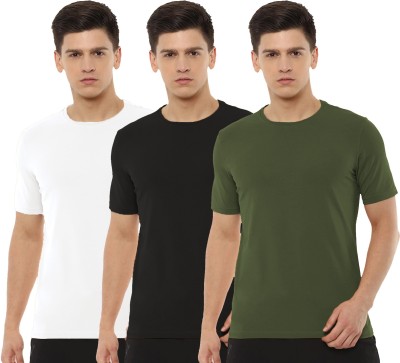 Organic Chics Solid Men Round Neck White, Green, Black T-Shirt