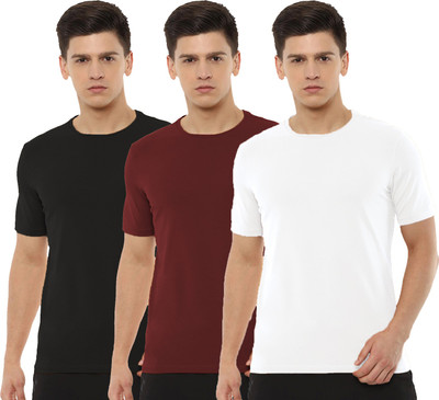 Organic Chics Solid Men Round Neck White, Maroon, Black T-Shirt