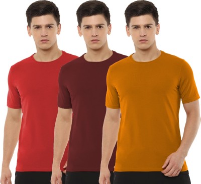 Organic Chics Solid Men Round Neck Red, Maroon, Yellow T-Shirt