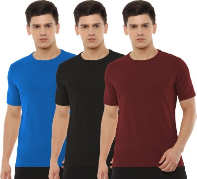 Organic Chics Solid Men Round Neck Light Blue, Maroon, Black T-Shirt