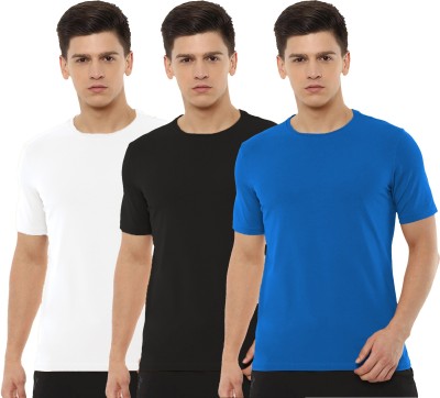 Organic Chics Solid Men Round Neck White, Black, Light Blue T-Shirt