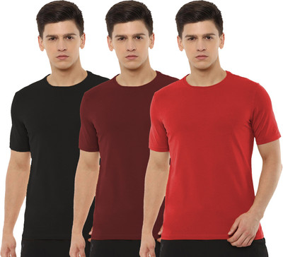 Organic Chics Solid Men Round Neck Black, Maroon, Red T-Shirt