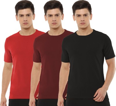 Organic Chics Solid Men Round Neck Red, Maroon, Black T-Shirt