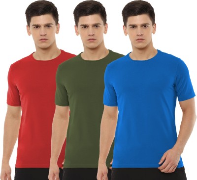 Organic Chics Solid Men Round Neck Red, Green, Light Blue T-Shirt