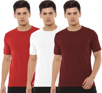 Organic Chics Solid Men Round Neck Red, White, Maroon T-Shirt