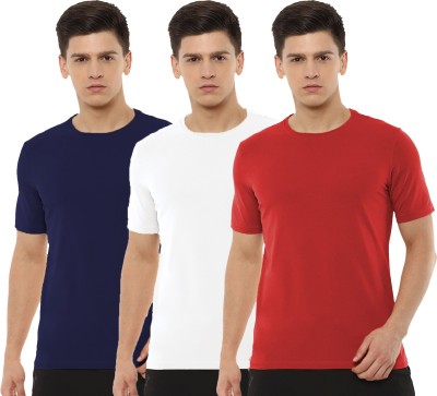 Organic Chics Solid Men Round Neck Dark Blue, White, Red T-Shirt