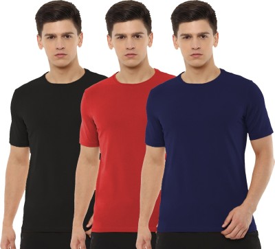 Organic Chics Solid Men Round Neck Black, Red, Dark Blue T-Shirt