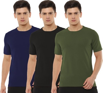 Organic Chics Solid Men Round Neck Dark Blue, Green, Black T-Shirt